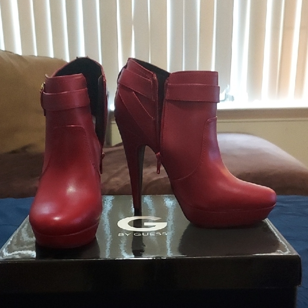 G by Guess Red Heeled Boots with Glossy Finish